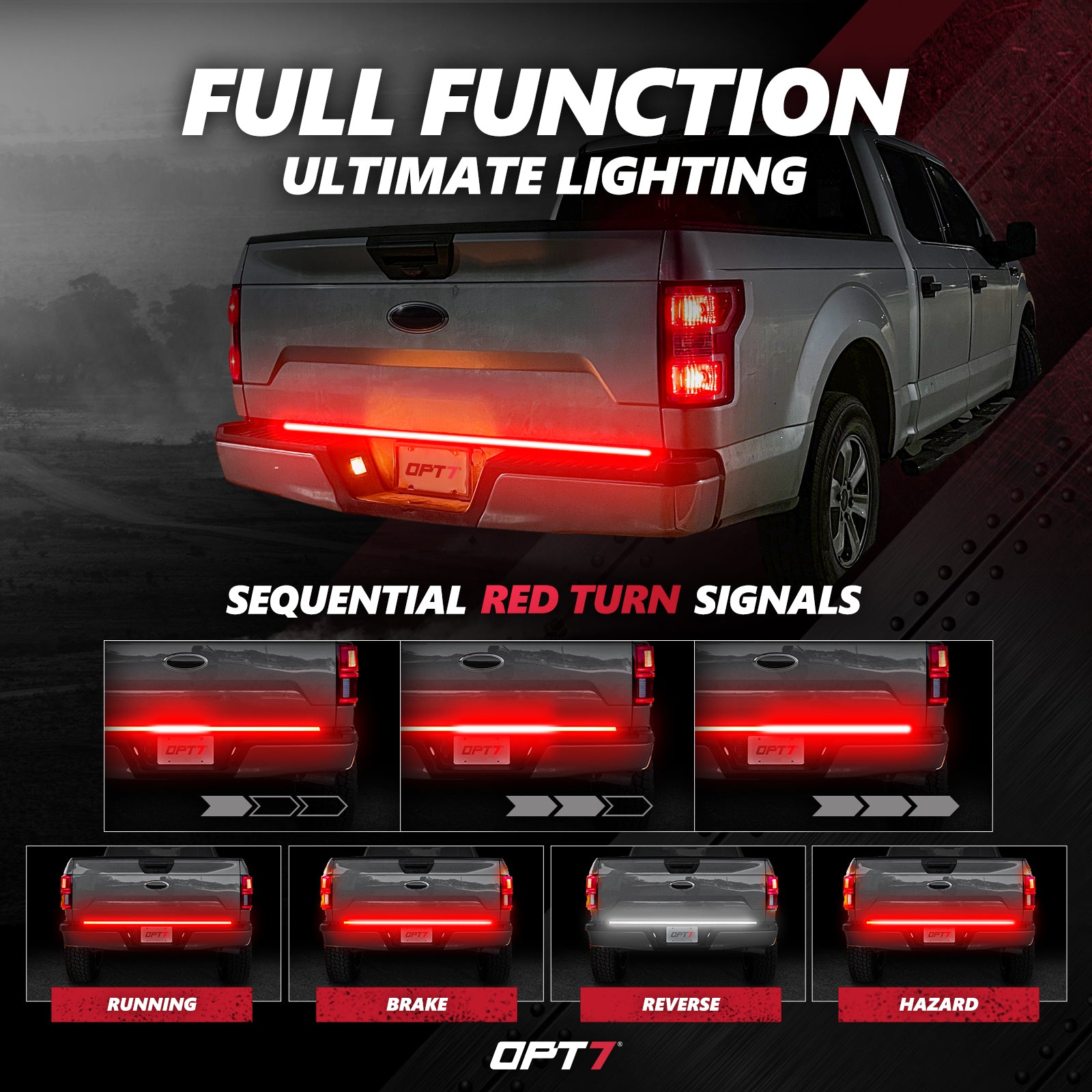 60″ “White Lightning” Tailgate Bar LED Brake Lights Red & LED Reverse  Lights White